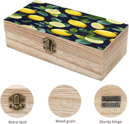 Lemon Fruit Wooden Keepsake Box Wooden Box with Hinged Lid Decorative Storage Boxes Unique Gift Ideas for Men & Women （Size 7.9" X 3.9" X 2.3"）