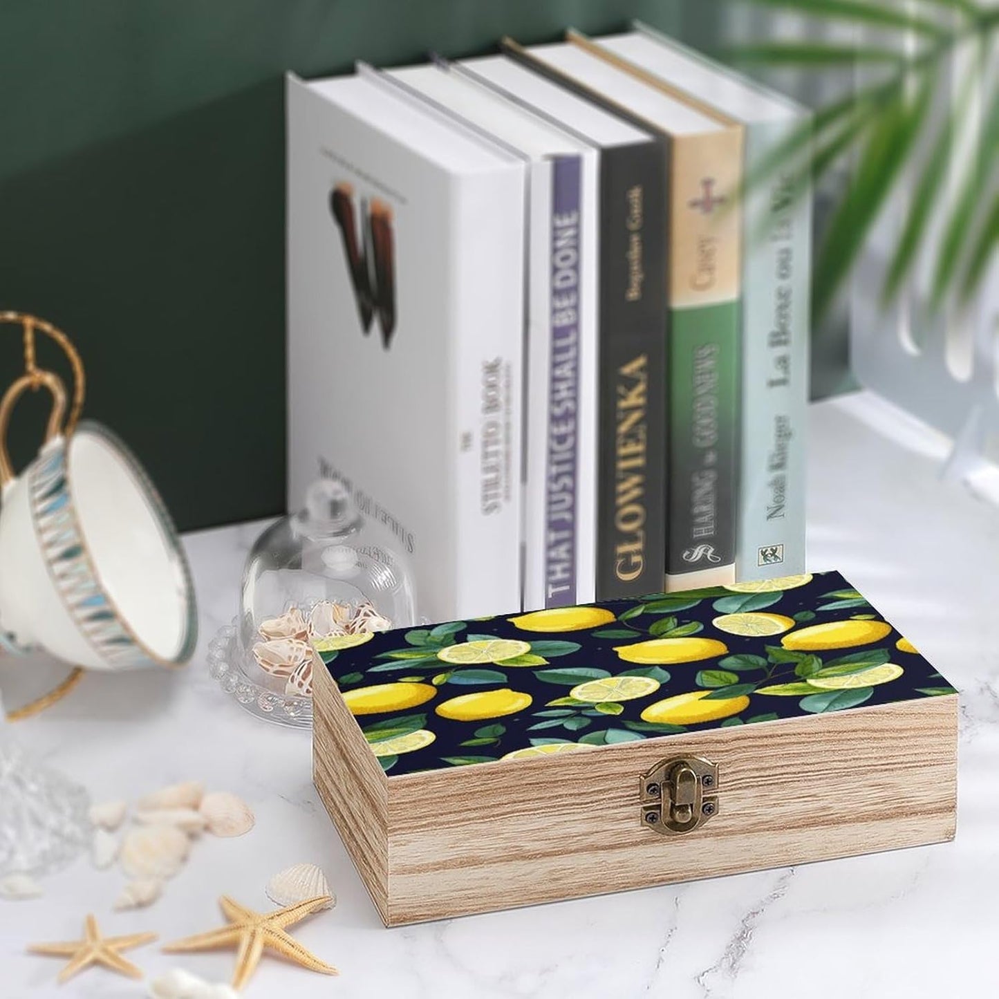 Lemon Fruit Wooden Keepsake Box Wooden Box with Hinged Lid Decorative Storage Boxes Unique Gift Ideas for Men & Women （Size 7.9" X 3.9" X 2.3"）