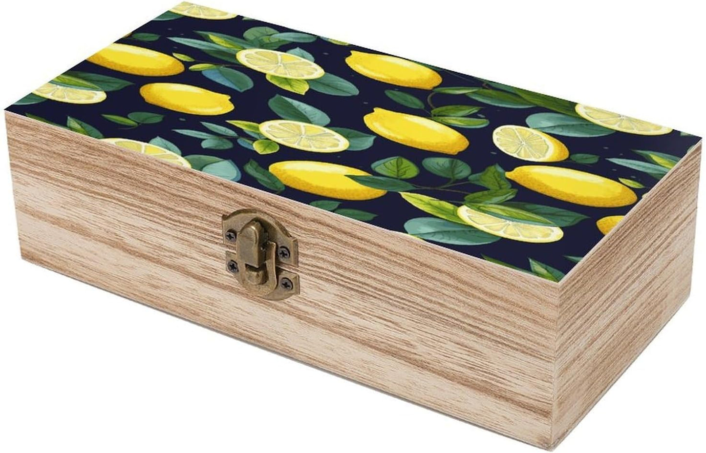 Lemon Fruit Wooden Keepsake Box Wooden Box with Hinged Lid Decorative Storage Boxes Unique Gift Ideas for Men & Women （Size 7.9" X 3.9" X 2.3"）