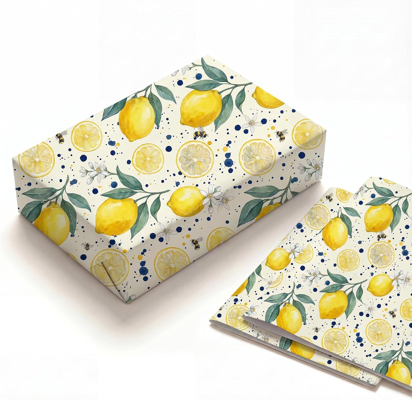 Mediterranean Lemon Wrapping Paper, 19.6 x 27.5 in, 2 Sheets | 120gsm citrus tile paper for birthdays, weddings, bridal showers and Mediterranean style gifts