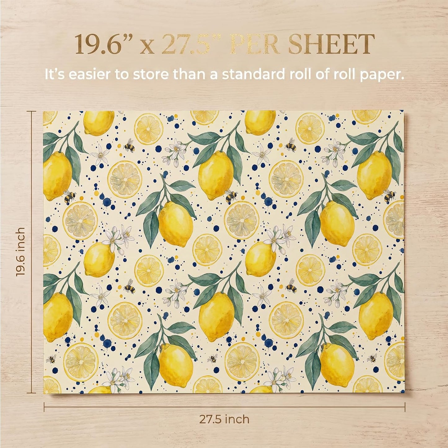 Mediterranean Lemon Wrapping Paper, 19.6 x 27.5 in, 2 Sheets | 120gsm citrus tile paper for birthdays, weddings, bridal showers and Mediterranean style gifts