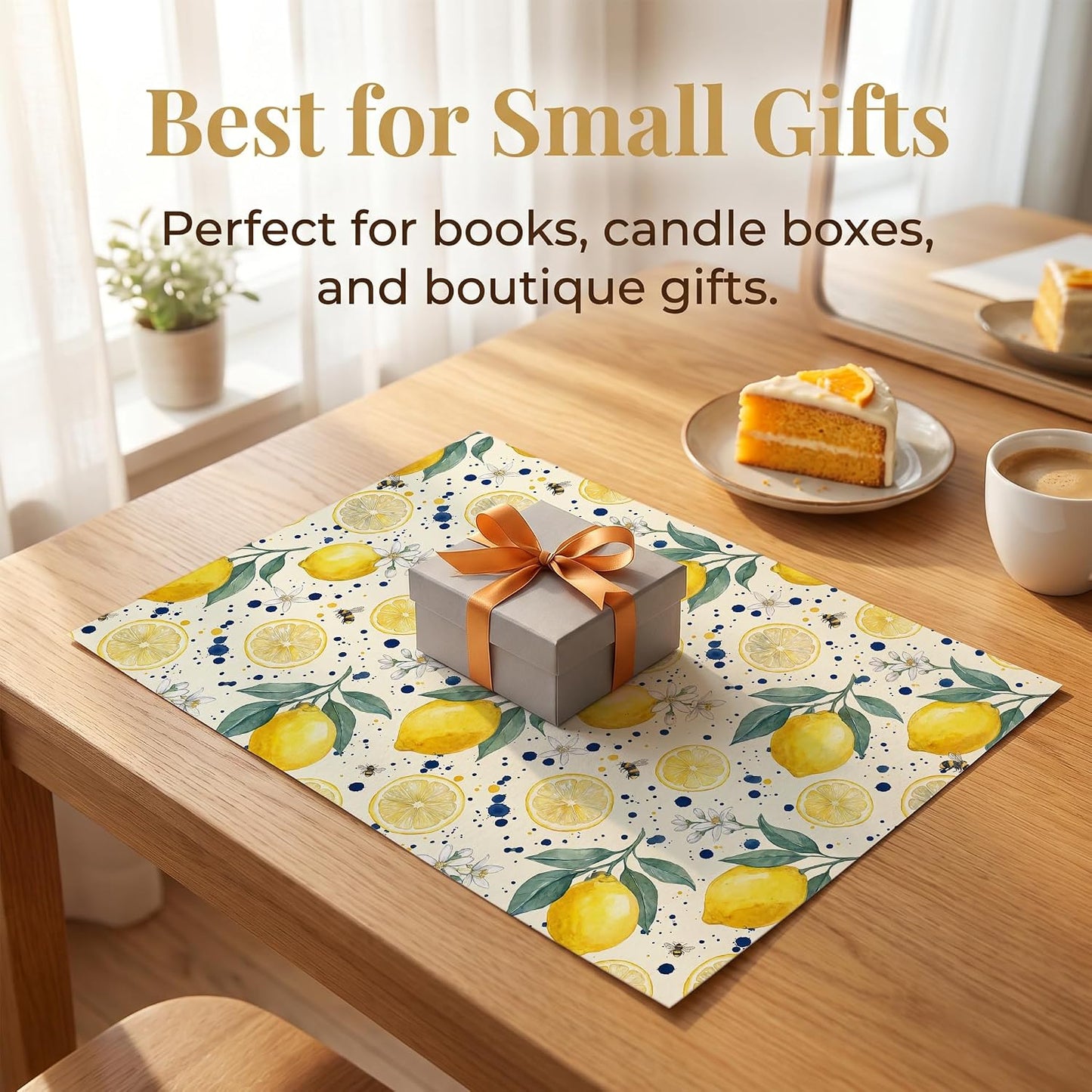 Mediterranean Lemon Wrapping Paper, 19.6 x 27.5 in, 2 Sheets | 120gsm citrus tile paper for birthdays, weddings, bridal showers and Mediterranean style gifts