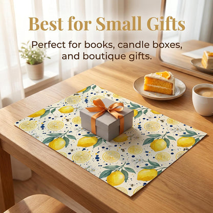Mediterranean Lemon Wrapping Paper, 19.6 x 27.5 in, 2 Sheets | 120gsm citrus tile paper for birthdays, weddings, bridal showers and Mediterranean style gifts