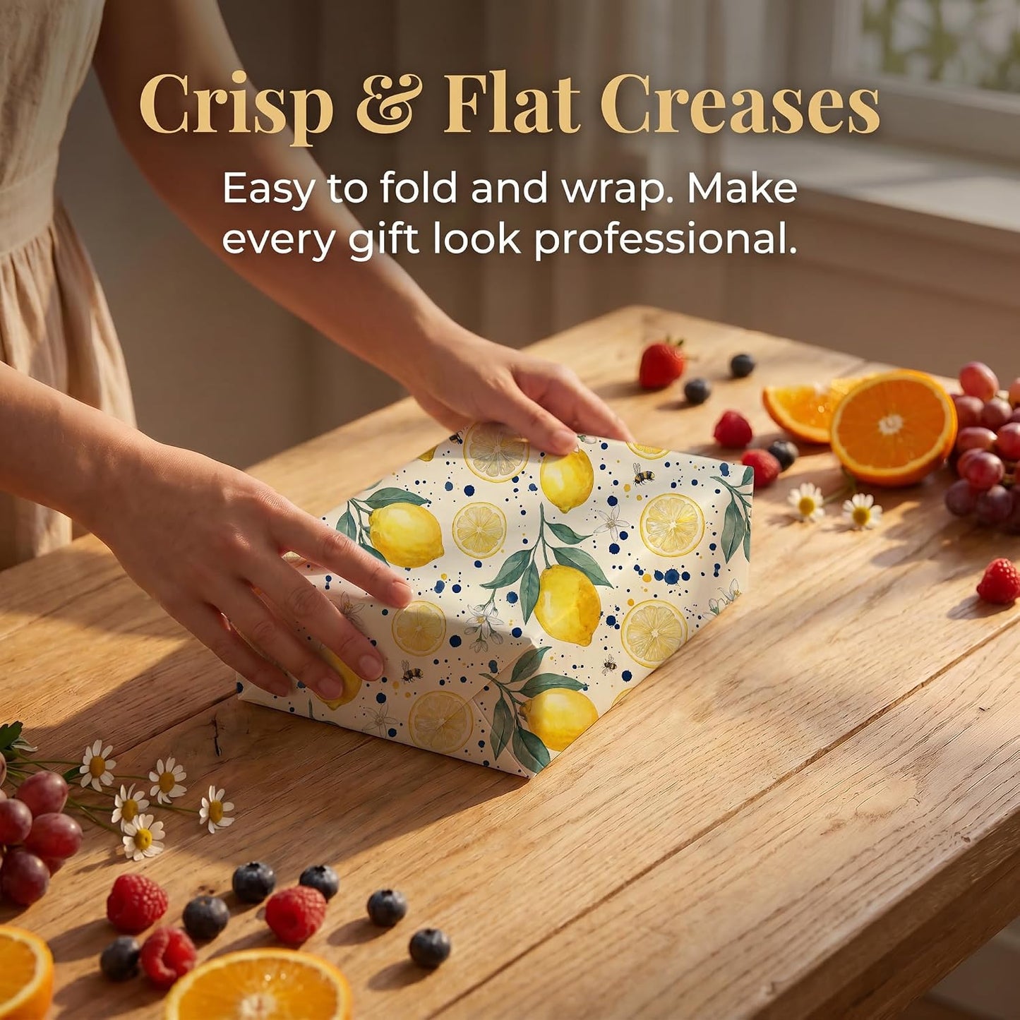 Mediterranean Lemon Wrapping Paper, 19.6 x 27.5 in, 2 Sheets | 120gsm citrus tile paper for birthdays, weddings, bridal showers and Mediterranean style gifts