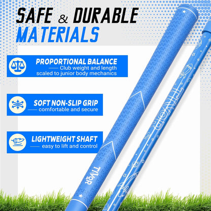 Kids Golf Clubs Set for Ages 9-12,Right Left Handed Youth Golf Clubs Set with 400cc Driver, Hybrid, 7 Iron, 9 Iron, Wedge, Putter, Stand Bag & 2 Headcovers,Junior Golf Clubs,Blue Yellow Pink