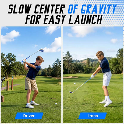 Kids Golf Clubs Set for Ages 9-12,Right Left Handed Youth Golf Clubs Set with 400cc Driver, Hybrid, 7 Iron, 9 Iron, Wedge, Putter, Stand Bag & 2 Headcovers,Junior Golf Clubs,Blue Yellow Pink