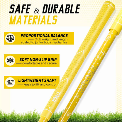 Kids Golf Clubs Set for Ages 9-12,Right Left Handed Youth Golf Clubs Set with 400cc Driver, Hybrid, 7 Iron, 9 Iron, Wedge, Putter, Stand Bag & 2 Headcovers,Junior Golf Clubs,Blue Yellow Pink