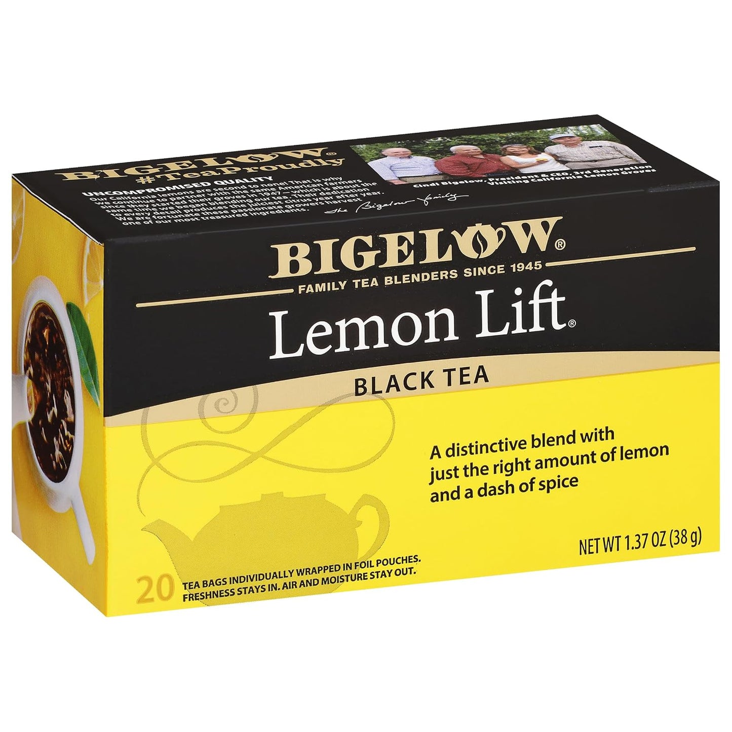Tea Lemon Lift Black Teabags Box, Caffeinated, 20 Count, Pack of 6