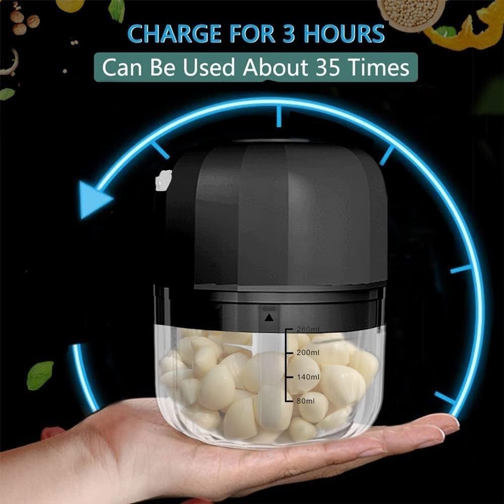 Electric Garlic Chopper, 250ML Rechargeable Portable and Cordless Mini Food Processor with Stainless Steel Blade, Electric Garlic Chopper Vegetable Chopper Blender for Nuts Chili Onion Minced (Gray