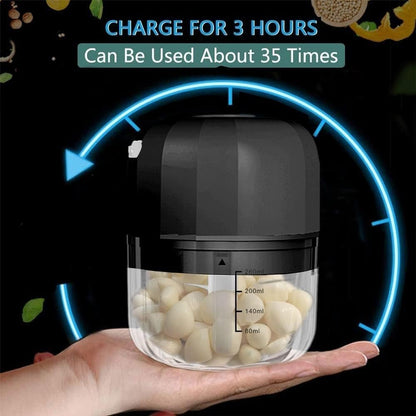 Electric Garlic Chopper, 250ML Rechargeable Portable and Cordless Mini Food Processor with Stainless Steel Blade, Electric Garlic Chopper Vegetable Chopper Blender for Nuts Chili Onion Minced (Gray