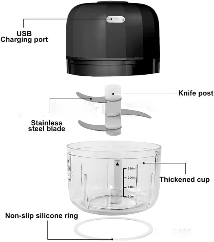 Electric Garlic Chopper, 250ML Rechargeable Portable and Cordless Mini Food Processor with Stainless Steel Blade, Electric Garlic Chopper Vegetable Chopper Blender for Nuts Chili Onion Minced (Gray