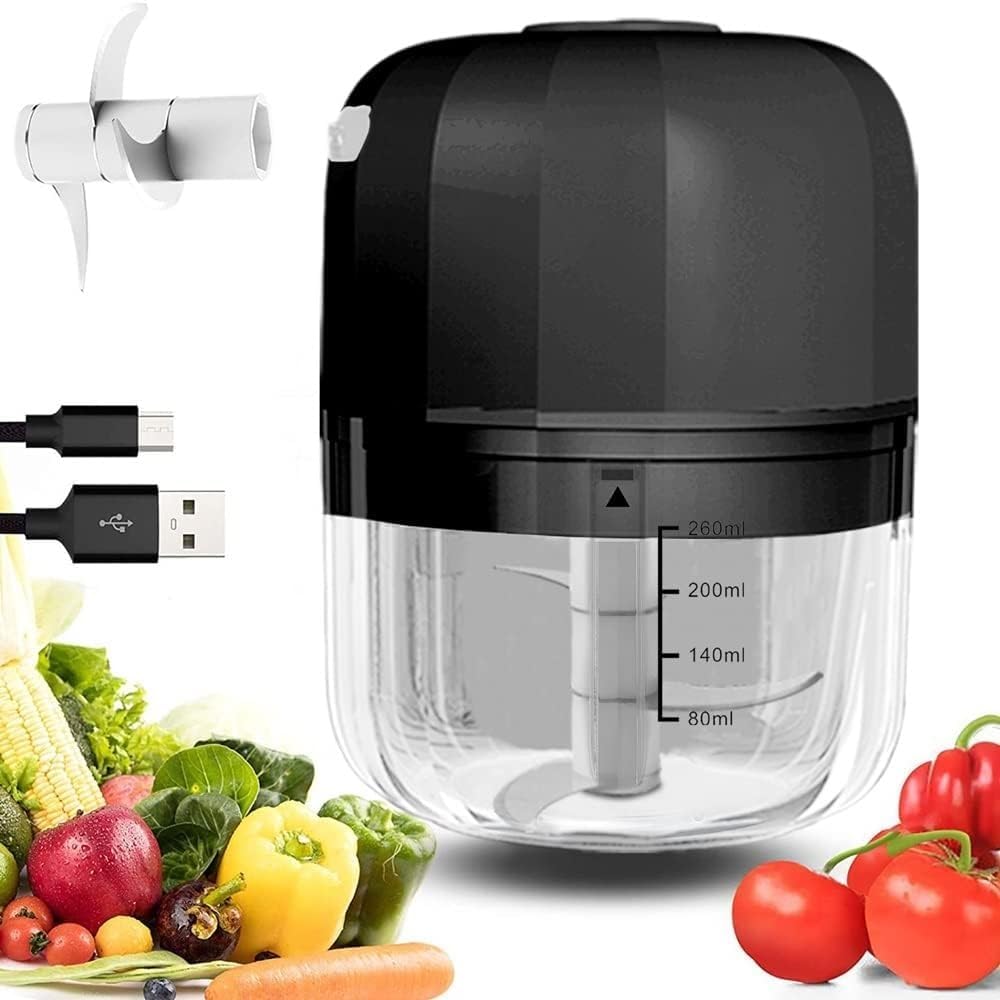 Electric Garlic Chopper, 250ML Rechargeable Portable and Cordless Mini Food Processor with Stainless Steel Blade, Electric Garlic Chopper Vegetable Chopper Blender for Nuts Chili Onion Minced (Gray