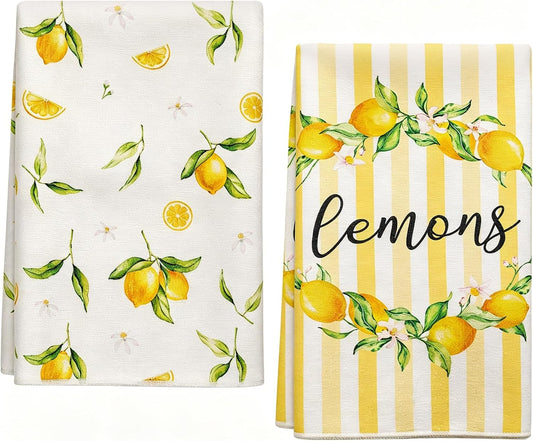 Lemon Flower Summer Kitchen Towels Set of 2 Dish Towels 24 x 16 Inch Yellow Lemon Floral Decor Hand Towel Absorbent Dishcloth Quick Drying Baking Cooking Cloth for Kitchen Bathroom