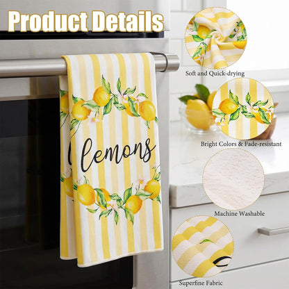 Lemon Flower Summer Kitchen Towels Set of 2 Dish Towels 24 x 16 Inch Yellow Lemon Floral Decor Hand Towel Absorbent Dishcloth Quick Drying Baking Cooking Cloth for Kitchen Bathroom