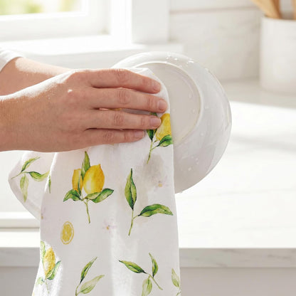 Lemon Flower Summer Kitchen Towels Set of 2 Dish Towels 24 x 16 Inch Yellow Lemon Floral Decor Hand Towel Absorbent Dishcloth Quick Drying Baking Cooking Cloth for Kitchen Bathroom