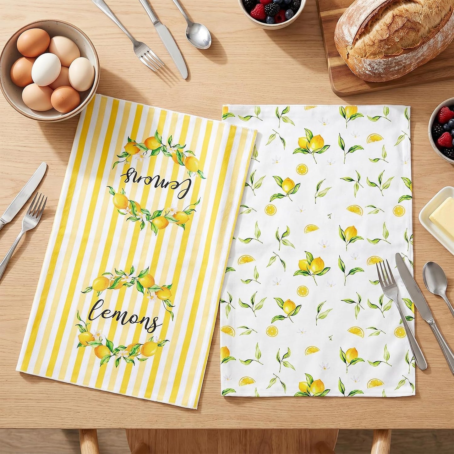 Lemon Flower Summer Kitchen Towels Set of 2 Dish Towels 24 x 16 Inch Yellow Lemon Floral Decor Hand Towel Absorbent Dishcloth Quick Drying Baking Cooking Cloth for Kitchen Bathroom