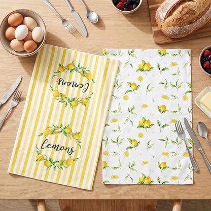 Lemon Flower Summer Kitchen Towels Set of 2 Dish Towels 24 x 16 Inch Yellow Lemon Floral Decor Hand Towel Absorbent Dishcloth Quick Drying Baking Cooking Cloth for Kitchen Bathroom