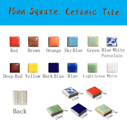 200g Square Building Renovation Ceramic Tiles Mosaic Tiles, Bulk Ceramic Pieces Crafts Making Supplies for Home Wall Outdoor Floor Vase Tabletop Decoration - Yellow Ceramic, 15mm