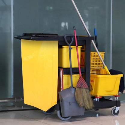 Large Capacity Cleaning Bag for Housekeeping Cart with Oxford Cloth Material and Versatile Use, Yellow Laundry and Rags Storage Bag for Hotel Services and Janitorial Cleaning