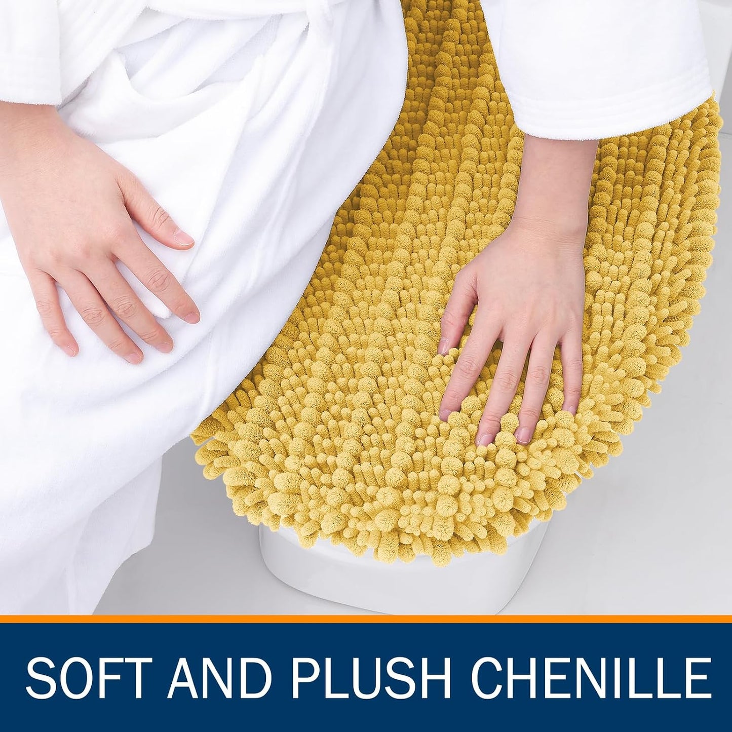 Soft Chenille Bathroom Toilet Lid Cover 17.5x15, Machine Washable Seat Covers, Stays in Place Non-Slip Backing, Fits Most Round, Elongated and Oblong Lids, Accessories Decor, Yellow
