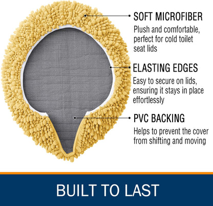 Soft Chenille Bathroom Toilet Lid Cover 17.5x15, Machine Washable Seat Covers, Stays in Place Non-Slip Backing, Fits Most Round, Elongated and Oblong Lids, Accessories Decor, Yellow