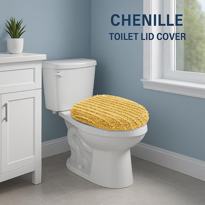 Soft Chenille Bathroom Toilet Lid Cover 17.5x15, Machine Washable Seat Covers, Stays in Place Non-Slip Backing, Fits Most Round, Elongated and Oblong Lids, Accessories Decor, Yellow