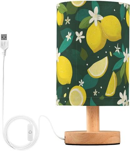 Bedside Table Lamp Lemon Yellow Citrus Fruits (86) Kids Nightstand Lamp Night Light Fabric Shade for Bedroom Living Room Home Office