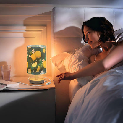 Bedside Table Lamp Lemon Yellow Citrus Fruits (86) Kids Nightstand Lamp Night Light Fabric Shade for Bedroom Living Room Home Office