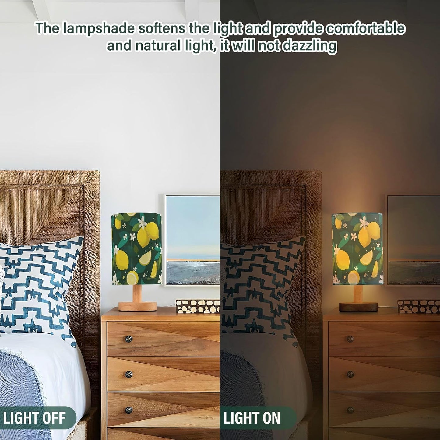 Bedside Table Lamp Lemon Yellow Citrus Fruits (86) Kids Nightstand Lamp Night Light Fabric Shade for Bedroom Living Room Home Office
