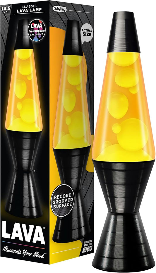 ® Lamp - 14.5'' Vinyl Record Grooved Base - The Original Motion Light - Yellow Wax and Orange Liquid - Item #2017