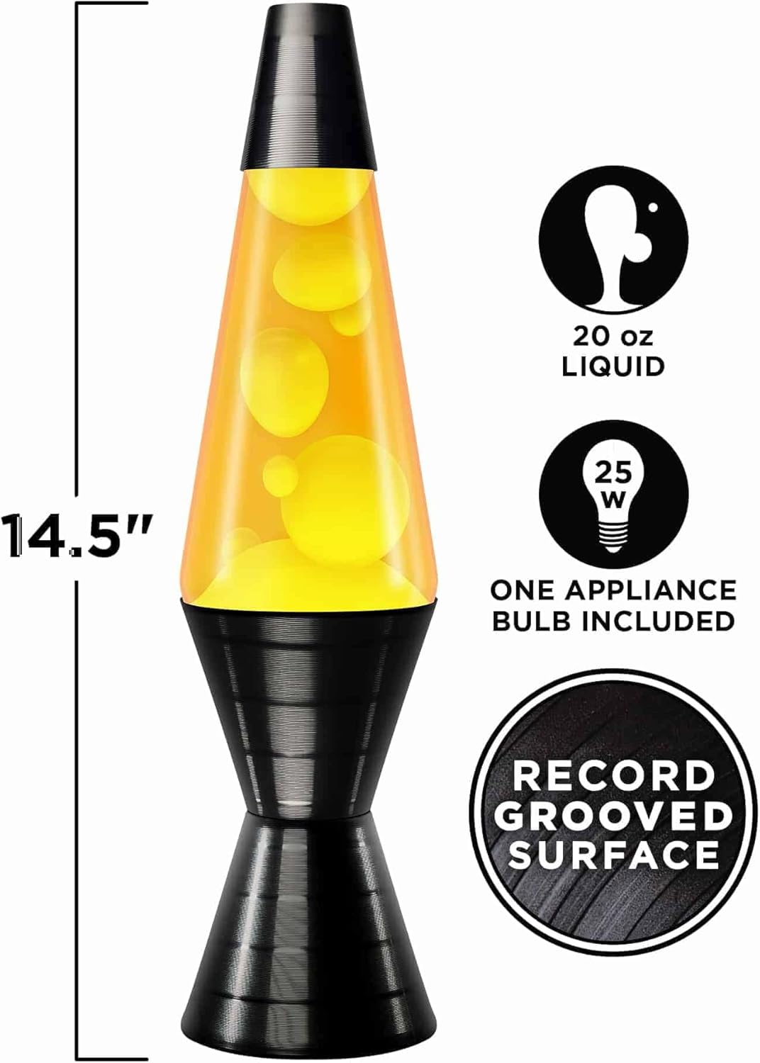 ® Lamp - 14.5'' Vinyl Record Grooved Base - The Original Motion Light - Yellow Wax and Orange Liquid - Item #2017