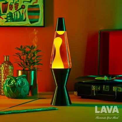 ® Lamp - 14.5'' Vinyl Record Grooved Base - The Original Motion Light - Yellow Wax and Orange Liquid - Item #2017