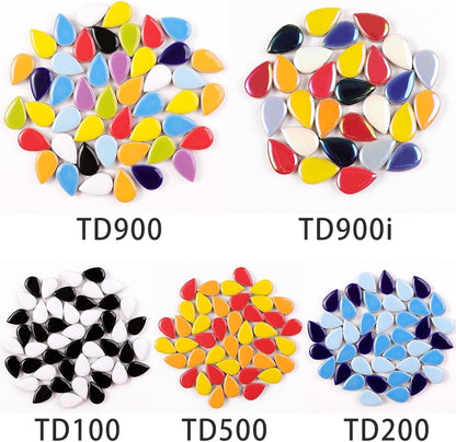 200g Ceramic Teardrop Mosaic Tiles, Green Yellow Blue Red Purple White Black Small Raindrop Petal Mosaics Ceramic Pieces for DIY Hobbies Mosaic Crafts Art Works & Deco (TD100)