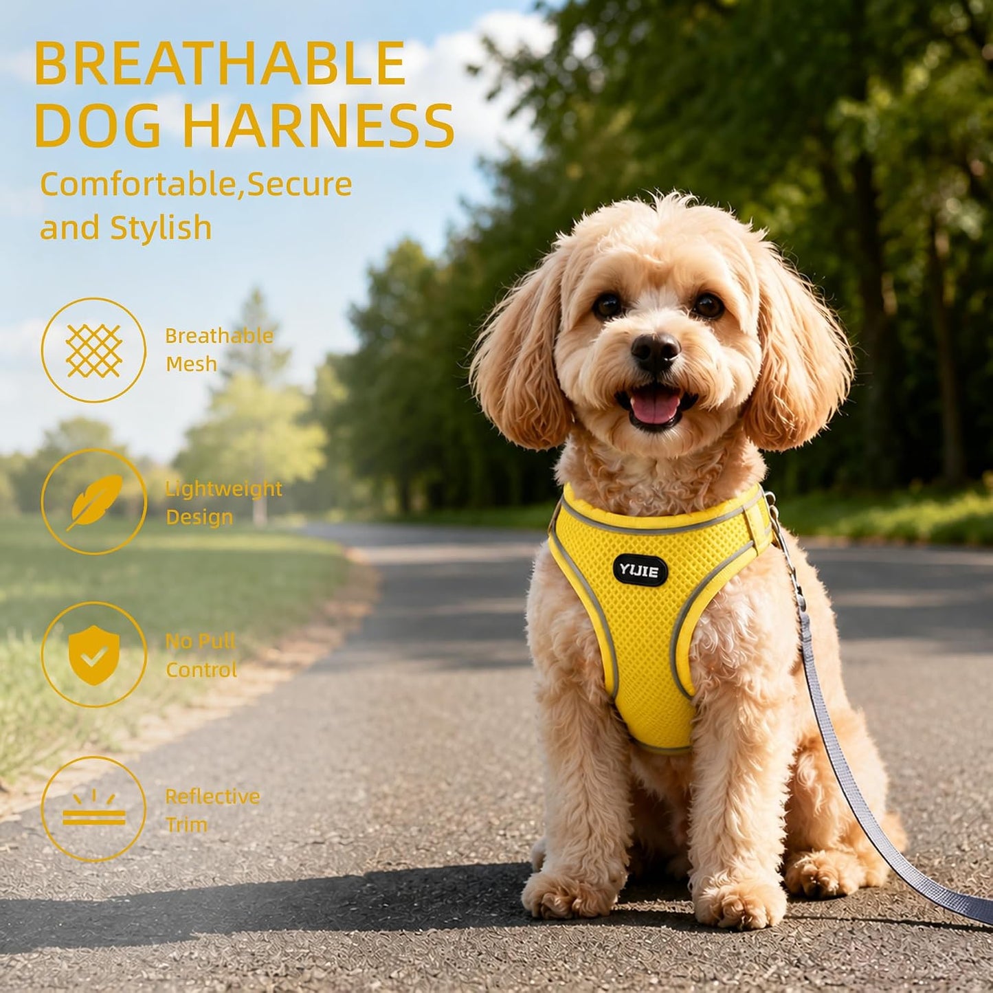 Step-in Air Dog Harness, All Weather Mesh Step in Vest Harness for Small and Medidum Dogs and Cats, Adjustable Soft Padded Dog Vest with Easy Control Handle for Dogs Pets (Yellow, XS)