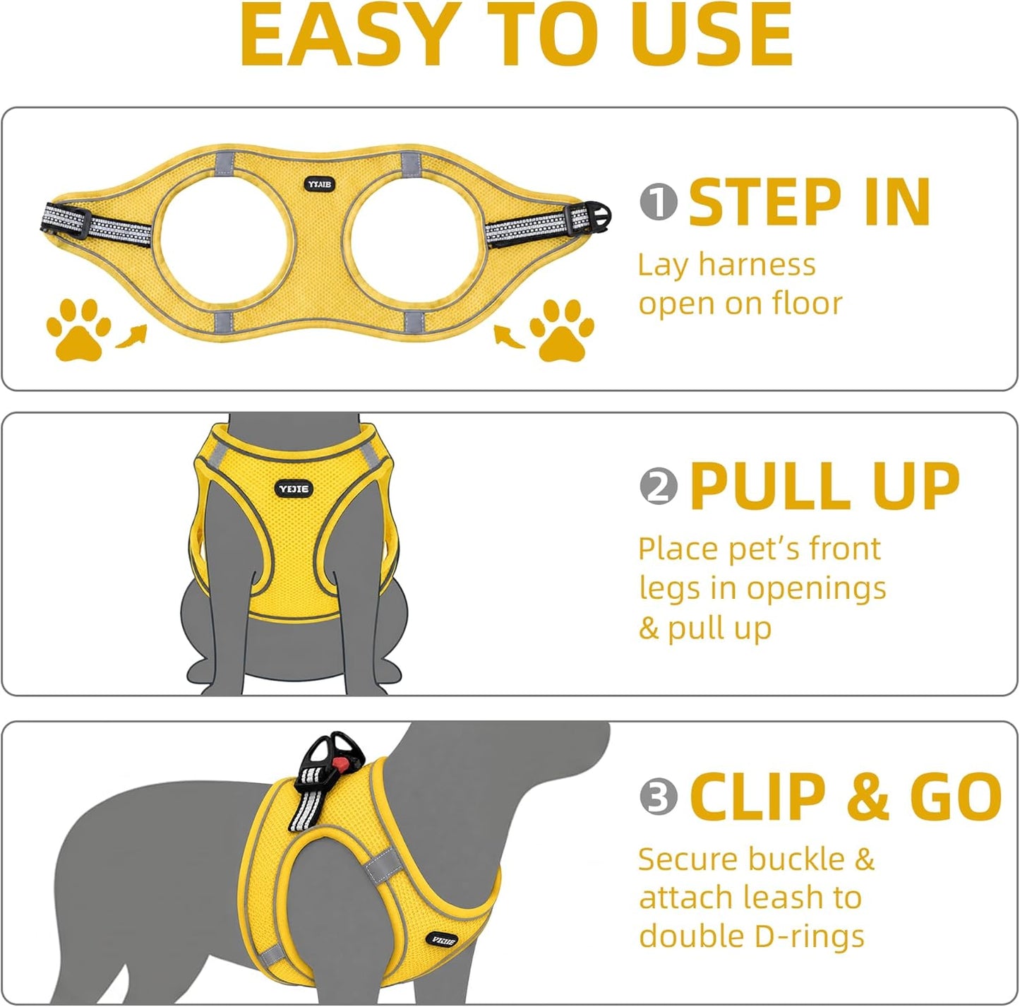 Step-in Air Dog Harness, All Weather Mesh Step in Vest Harness for Small and Medidum Dogs and Cats, Adjustable Soft Padded Dog Vest with Easy Control Handle for Dogs Pets (Yellow, XS)