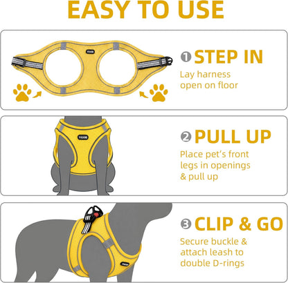 Step-in Air Dog Harness, All Weather Mesh Step in Vest Harness for Small and Medidum Dogs and Cats, Adjustable Soft Padded Dog Vest with Easy Control Handle for Dogs Pets (Yellow, XS)