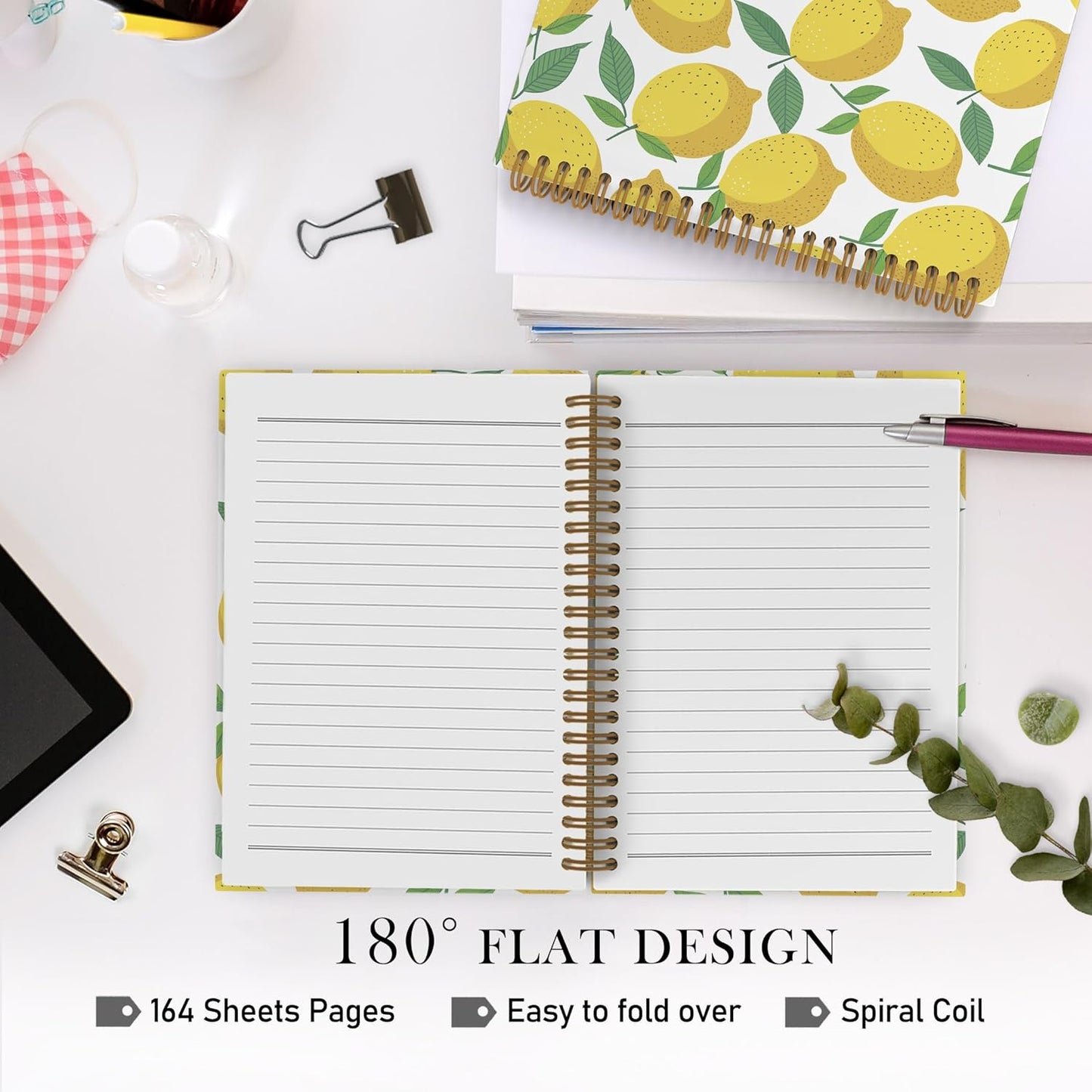 Lemon Spiral Notebook, Summer Journal Notebook, Lemon Themed Gifts Notebooks for School Work, Summer Fruit Office Supplies Gifts for Women Men, 5.5x8.3 Inch