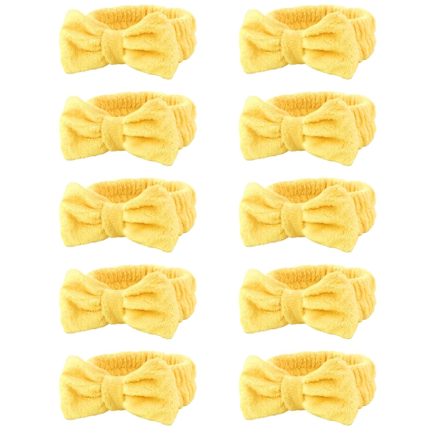 10 Pack Cute Yellow Soft Spa Headbands Bulk for Women Girls | Skincare Headband for Washing Face, Make up, Skincare, Yoga and Shower, Pajama Party Favor & Gift Set
