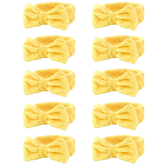 10 Pack Cute Yellow Soft Spa Headbands Bulk for Women Girls | Skincare Headband for Washing Face, Make up, Skincare, Yoga and Shower, Pajama Party Favor & Gift Set