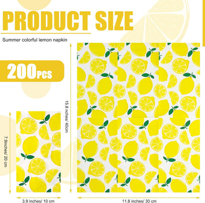 200 Pcs Lemon Guest Napkins 3 Ply Disposable Paper Yellow Citrus Fruit Lemons Decorative Napkins for Bathroom Powder Room Lime Floral Tropical Summer Spring Party Bridal Baby Shower Decorative Towels