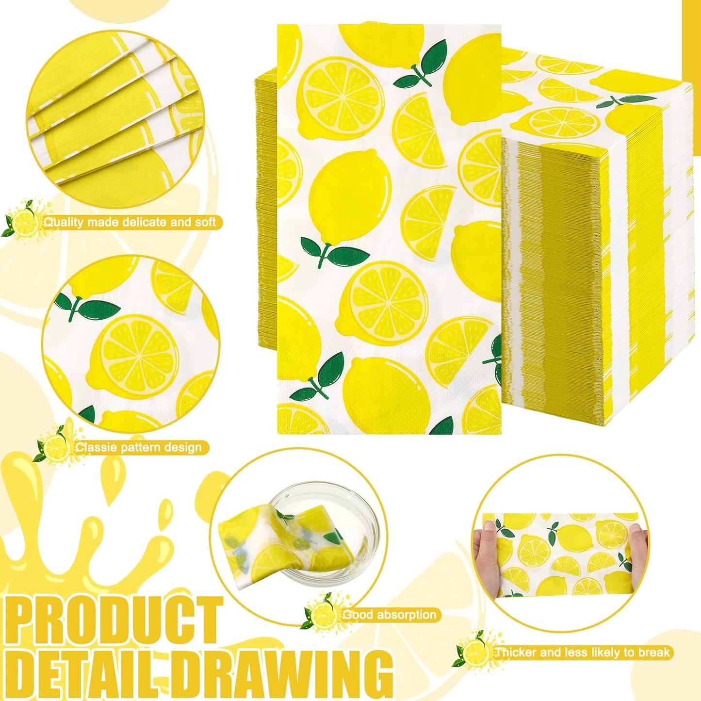 200 Pcs Lemon Guest Napkins 3 Ply Disposable Paper Yellow Citrus Fruit Lemons Decorative Napkins for Bathroom Powder Room Lime Floral Tropical Summer Spring Party Bridal Baby Shower Decorative Towels