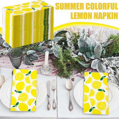 200 Pcs Lemon Guest Napkins 3 Ply Disposable Paper Yellow Citrus Fruit Lemons Decorative Napkins for Bathroom Powder Room Lime Floral Tropical Summer Spring Party Bridal Baby Shower Decorative Towels