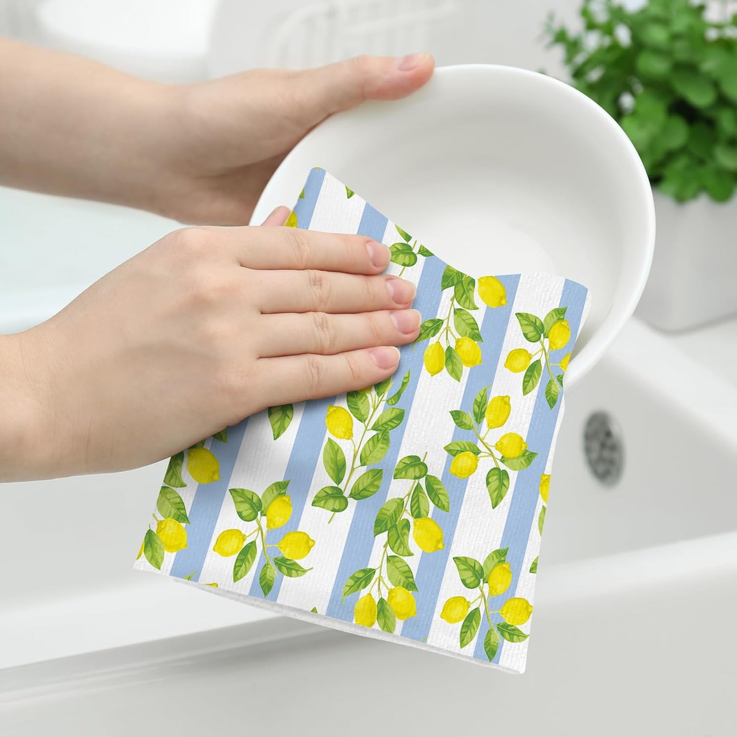 Lemon Kitchen Towels for Summer Kitchen Decor, Decorative Dish Towels Set of 2, Soft Absorbent Yellow Bathroom Hand Towels Tea Towels for Kitchen Drying Farmhourse Decoration