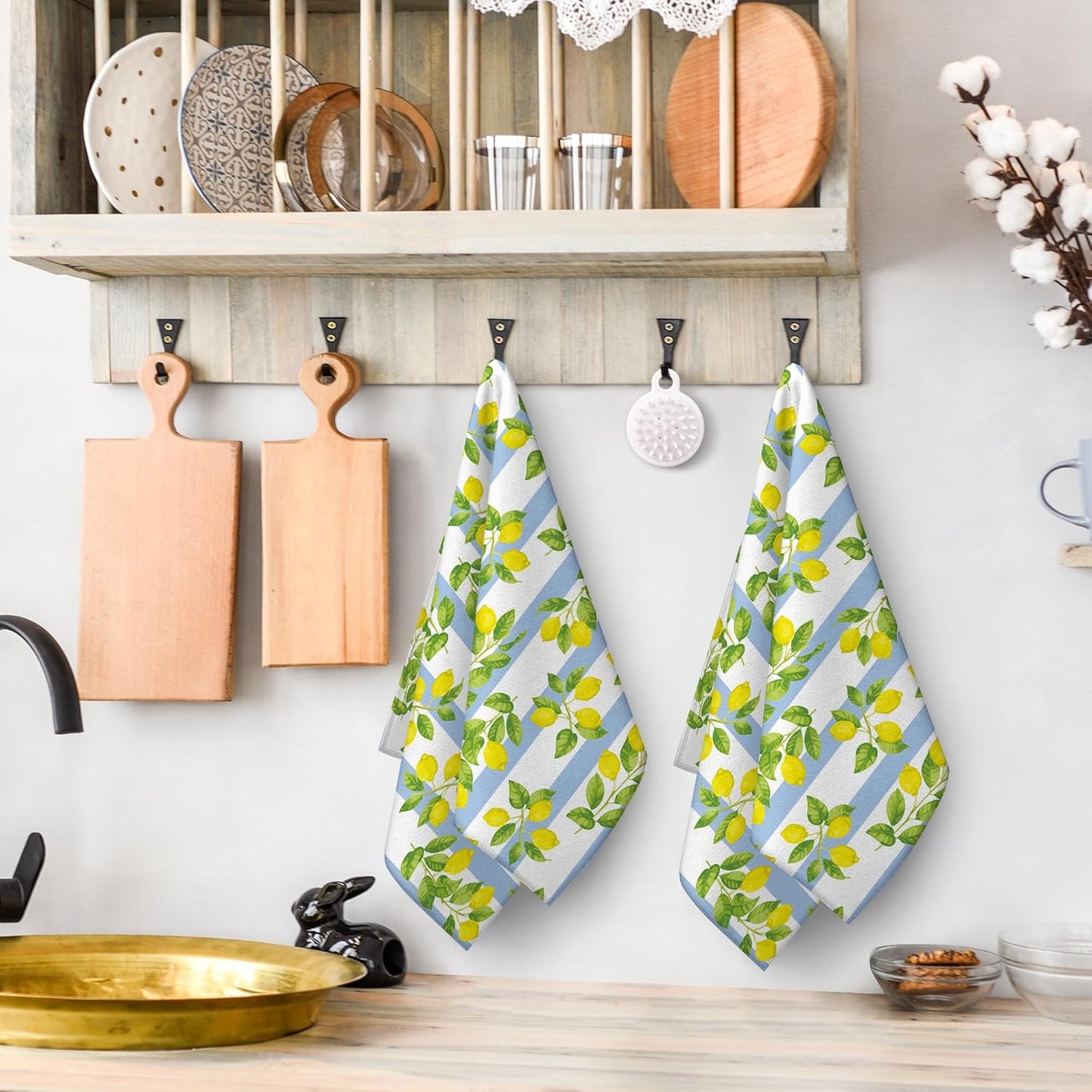 Lemon Kitchen Towels for Summer Kitchen Decor, Decorative Dish Towels Set of 2, Soft Absorbent Yellow Bathroom Hand Towels Tea Towels for Kitchen Drying Farmhourse Decoration