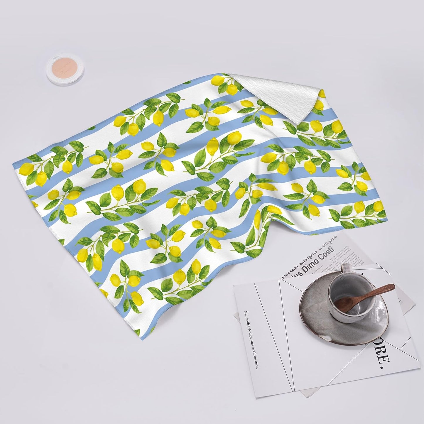 Lemon Kitchen Towels for Summer Kitchen Decor, Decorative Dish Towels Set of 2, Soft Absorbent Yellow Bathroom Hand Towels Tea Towels for Kitchen Drying Farmhourse Decoration