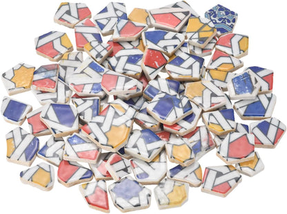 Irregular Ceramic Mosaic Tiles, 500g/1.1lb Broken Porcelain Mosaic Tiles Bulk Irregular Glazed for DIY Art Craft Making Home Decor, Red/Yellow/Blue