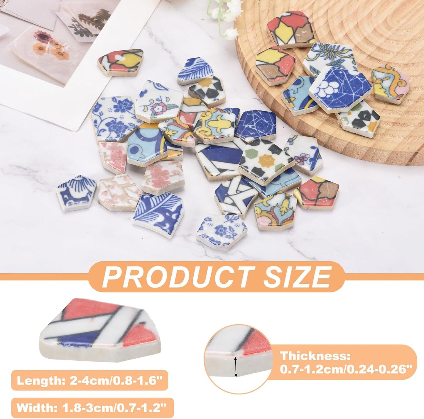 Irregular Ceramic Mosaic Tiles, 500g/1.1lb Broken Porcelain Mosaic Tiles Bulk Irregular Glazed for DIY Art Craft Making Home Decor, Red/Yellow/Blue