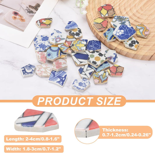 Irregular Ceramic Mosaic Tiles, 500g/1.1lb Broken Porcelain Mosaic Tiles Bulk Irregular Glazed for DIY Art Craft Making Home Decor, Red/Yellow/Blue