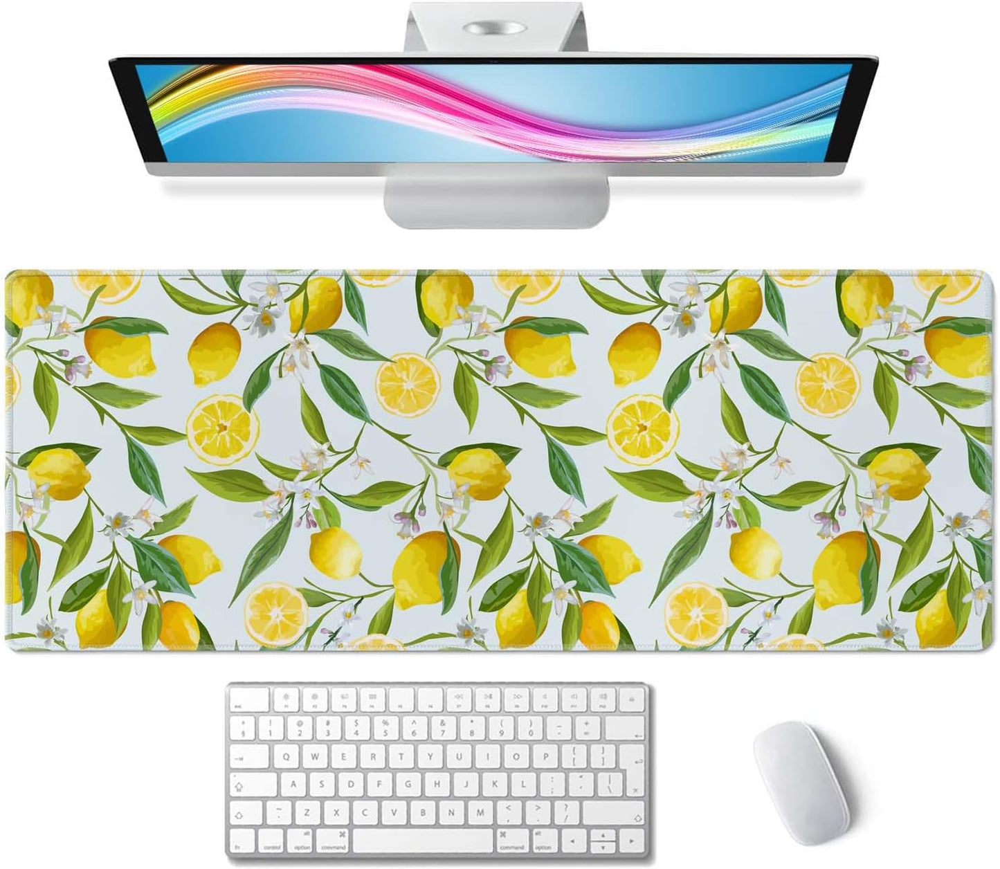 Lemon Gaming Mouse Pad, Extended Large Mouse Mat Desk Pad, Big Computer Keyboard Desk Pad, Stitched Edges Mousepad, 3mm Thick Long Non-Slip Rubber Base Mice Pad, 31.5 X 11.8 Inch