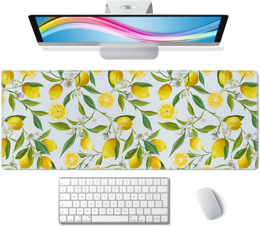 Lemon Gaming Mouse Pad, Extended Large Mouse Mat Desk Pad, Big Computer Keyboard Desk Pad, Stitched Edges Mousepad, 3mm Thick Long Non-Slip Rubber Base Mice Pad, 31.5 X 11.8 Inch
